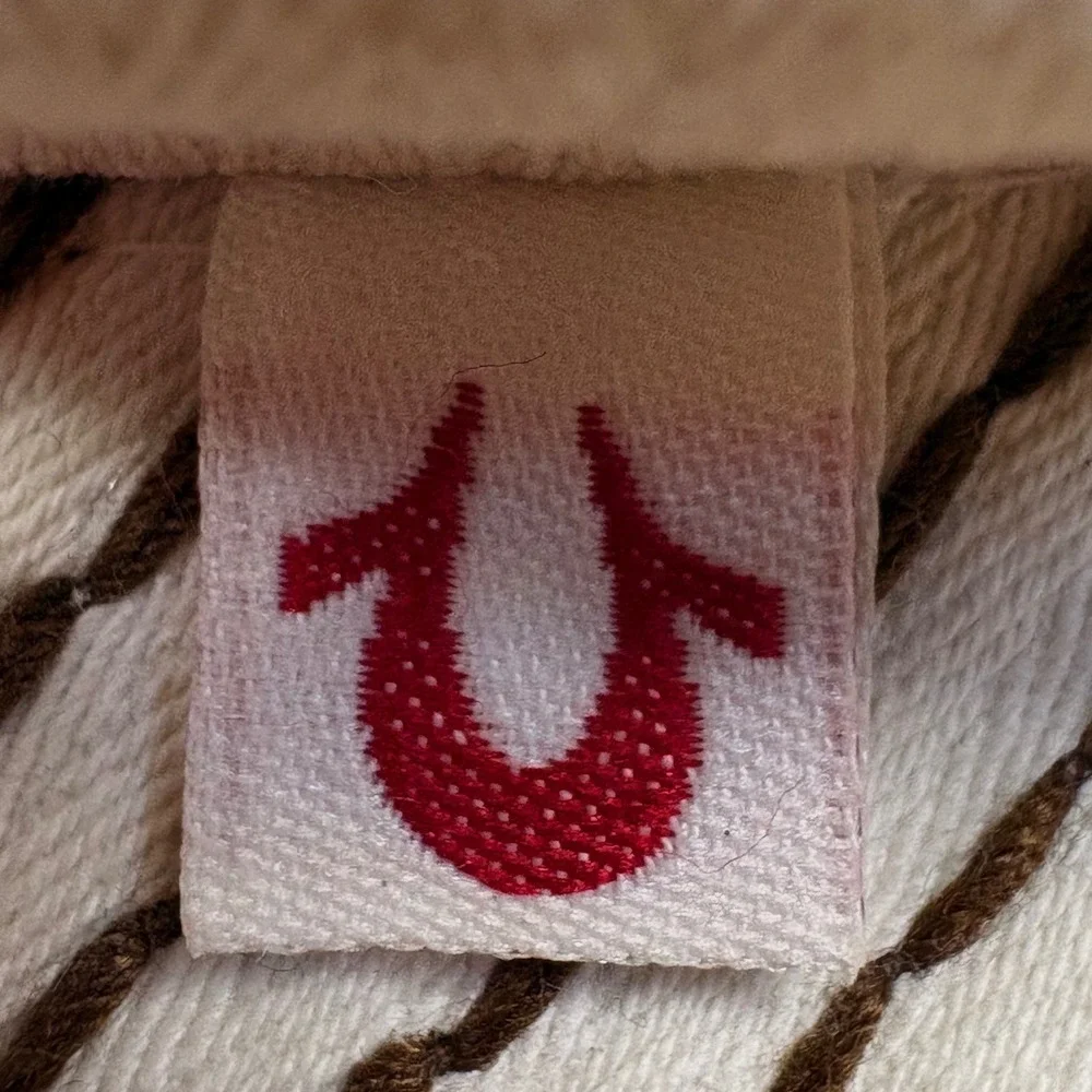 True‎ Religion Buddha Y2K Cream Hip Hop Contrast Stitch A-Flex Distressed Hat OS